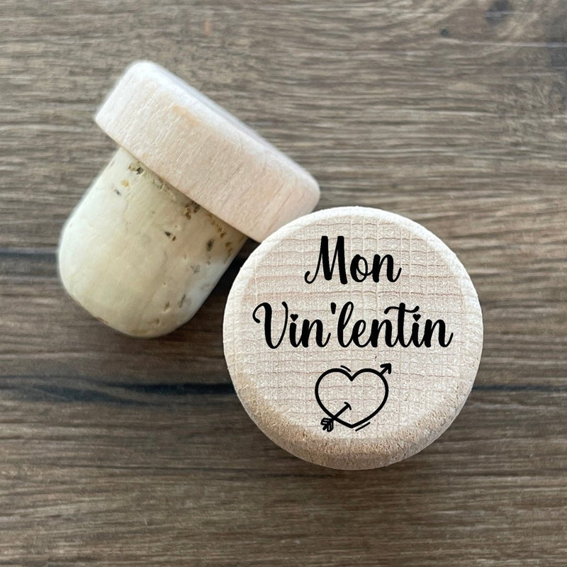 Bouchon de bouteille de vin gravé en bois et liège Mon Vin lentin