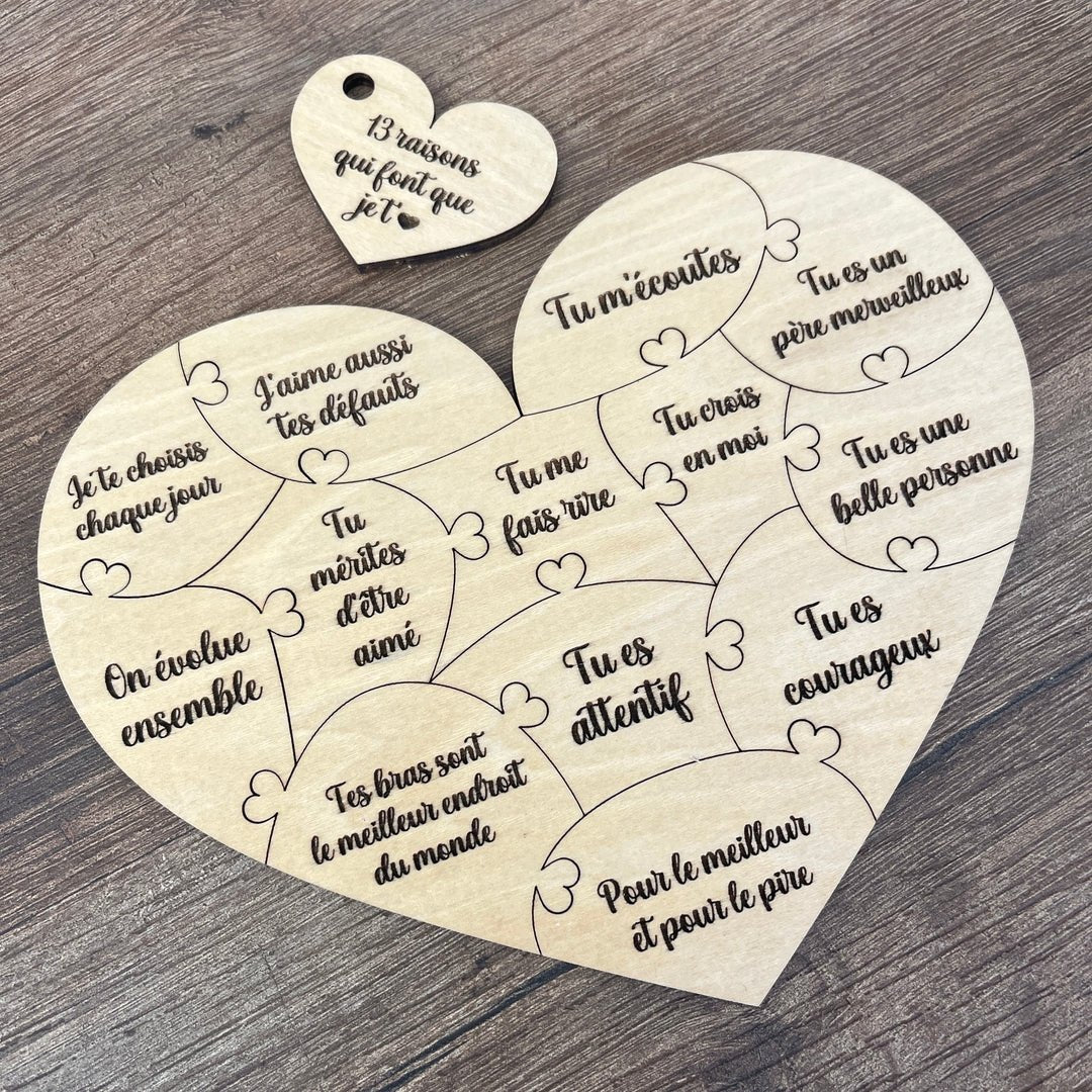 Puzzle bois forme cœur personnalisé gravé – Cadeau Saint Valentin ...