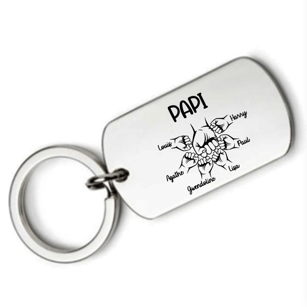 Porte clés PAPI Cadeau Personnalisé avec les Noms de ses petits Enfants