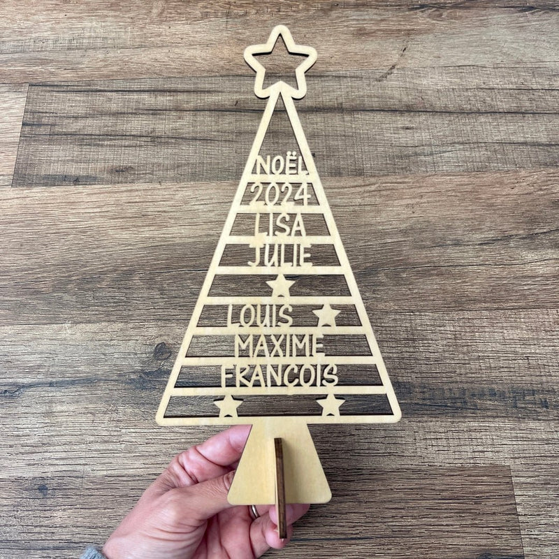 Arbre de Noël en bois personnalisable avec étoile – Décoration de Noël artisanale