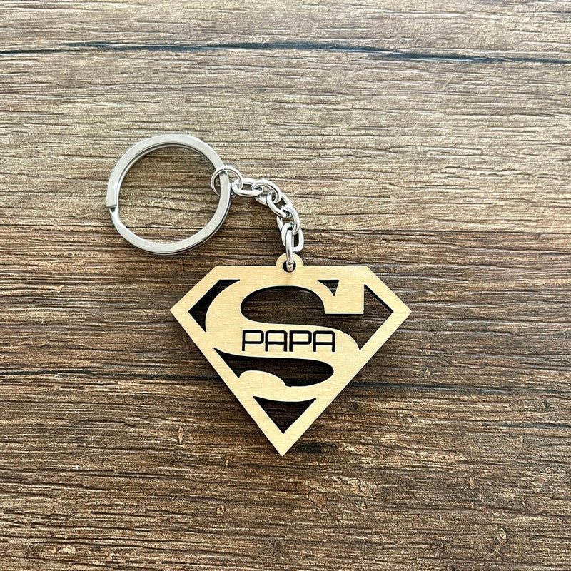 Porte clé en bois Super Papa