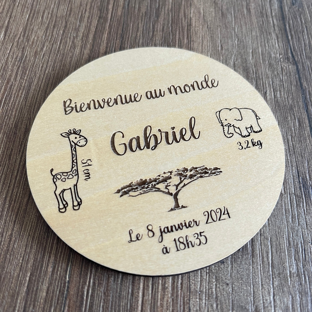 Carte de Naissance Personnalisable en Bois