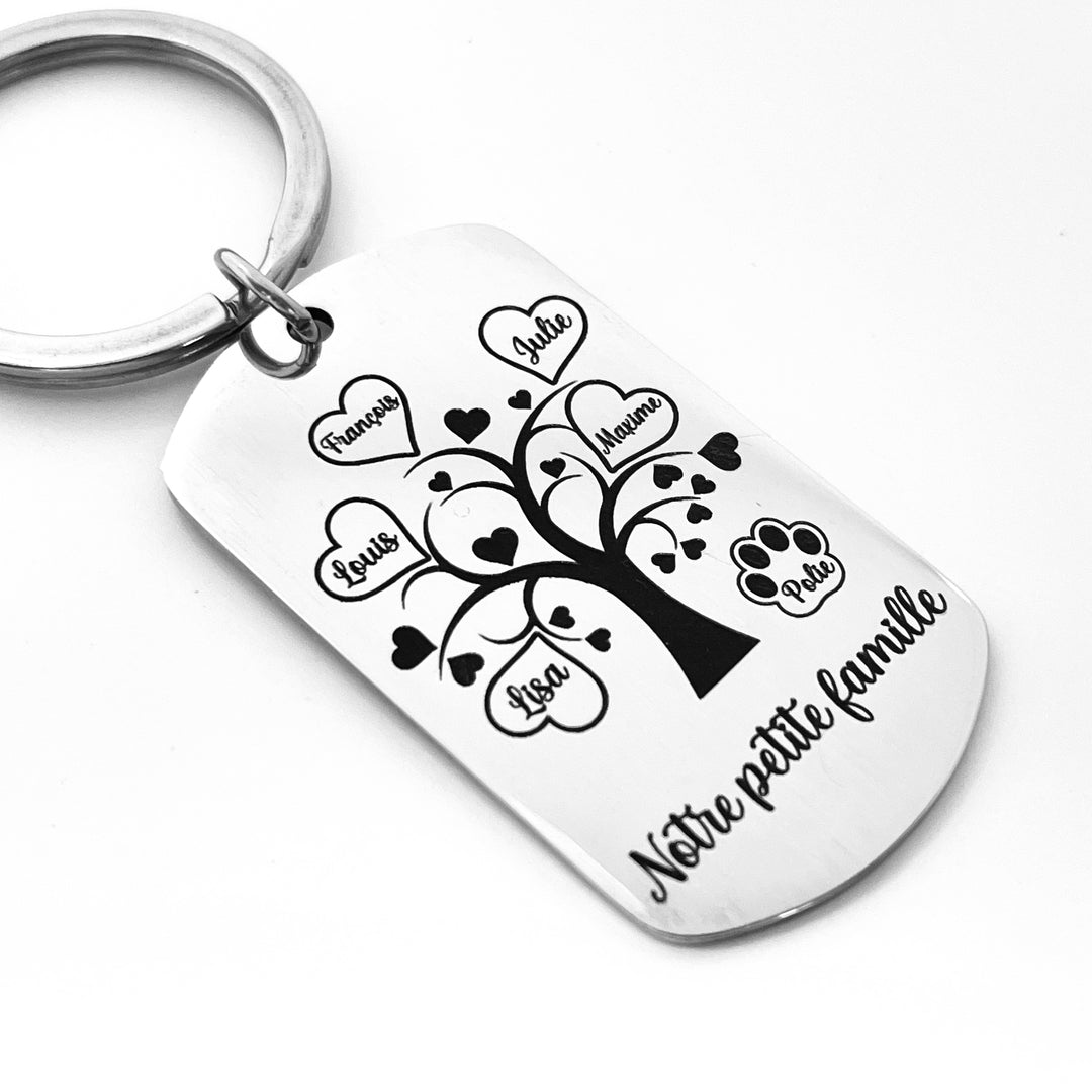 Porte clé personnalisé gravé famille en inox arbre de vie