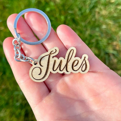 Porte clé personnalisé en bois, avec prénom ou texte