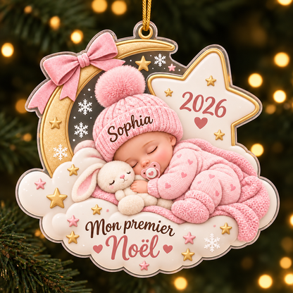 Décoration de Noël personnalisée prénom – Boule Mon premier Noël bébé