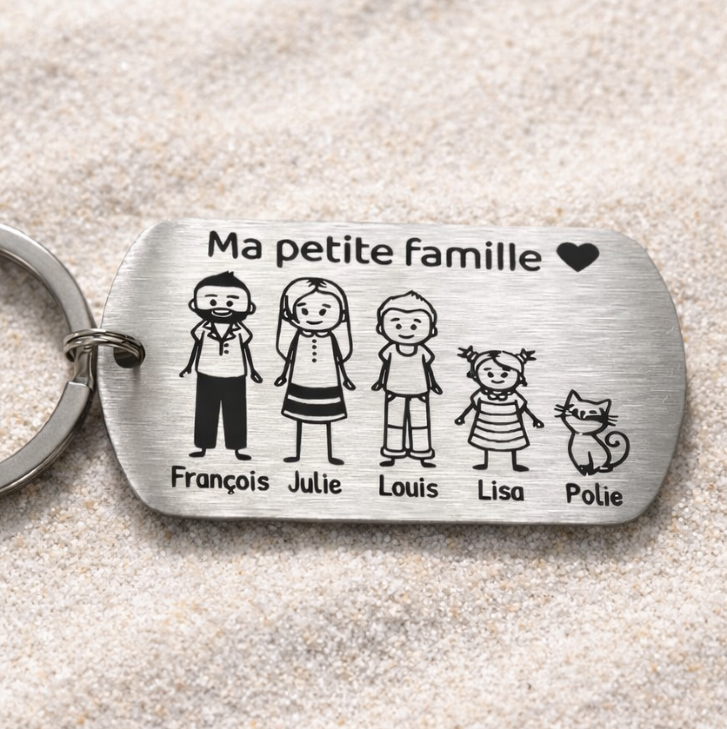 Porte clé famille personnalisé avec personnages en métal inox
