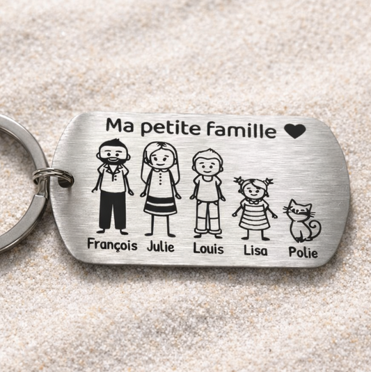 Porte clé famille personnalisé avec personnages en métal inox