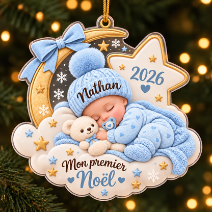 Décoration de Noël personnalisée prénom – Boule Mon premier Noël bébé