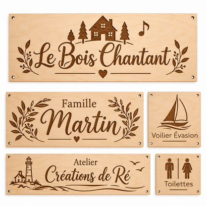 Plaque en bois personnalisée gravée sur mesure – Texte, dessin ou logo
