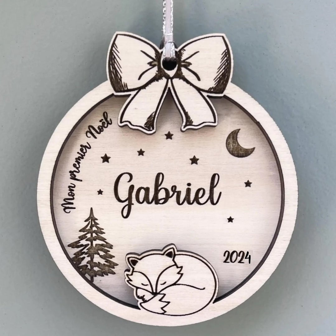 Boule premier noël personnalisé en bois