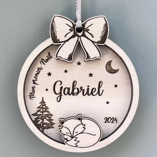 Boule premier noël personnalisé en bois