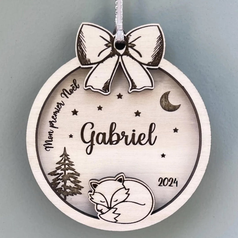 Boule premier noël personnalisé en bois