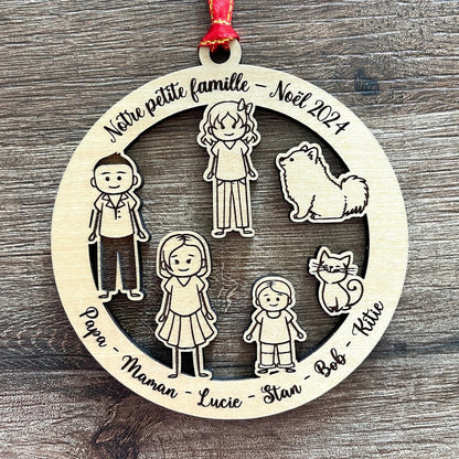 Boule de noël personnalisée famille en bois