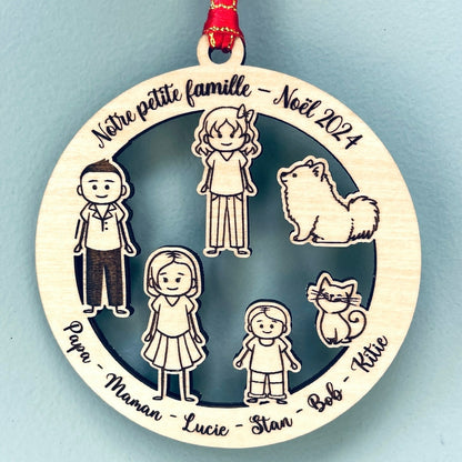 Boule de noël personnalisée famille en bois