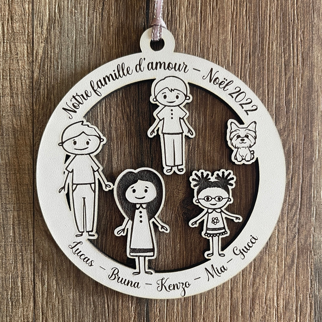 Boule de noël personnalisée famille en bois