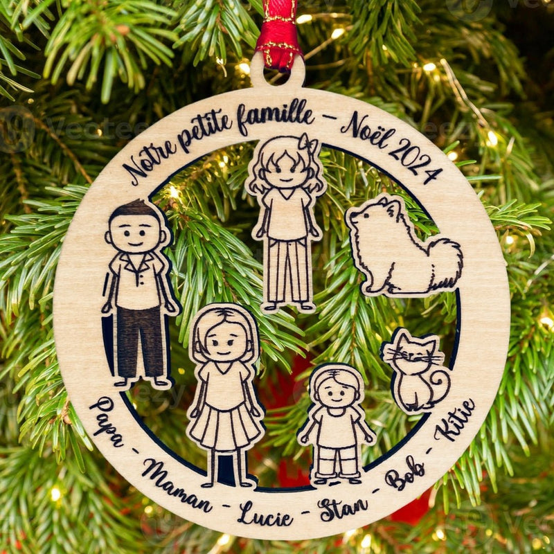 Boule de noël personnalisée famille en bois