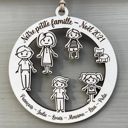 Boule de noël personnalisée famille en bois