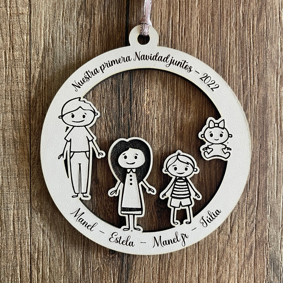 Boule de noël personnalisée famille en bois