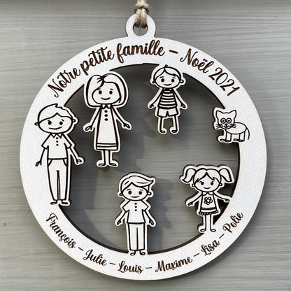 Boule de noël personnalisée famille en bois