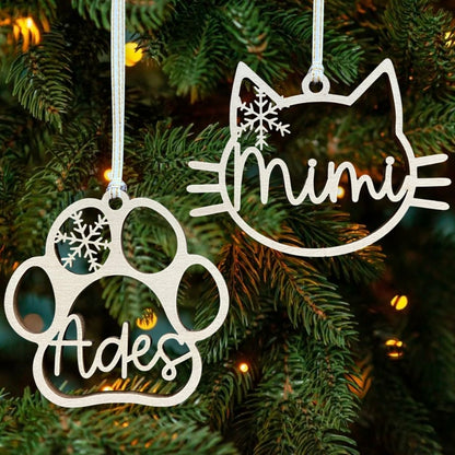 Boule de noël chien ou chat en bois