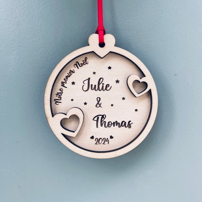 Boule De Noël couple personnalisée avec prénoms et année