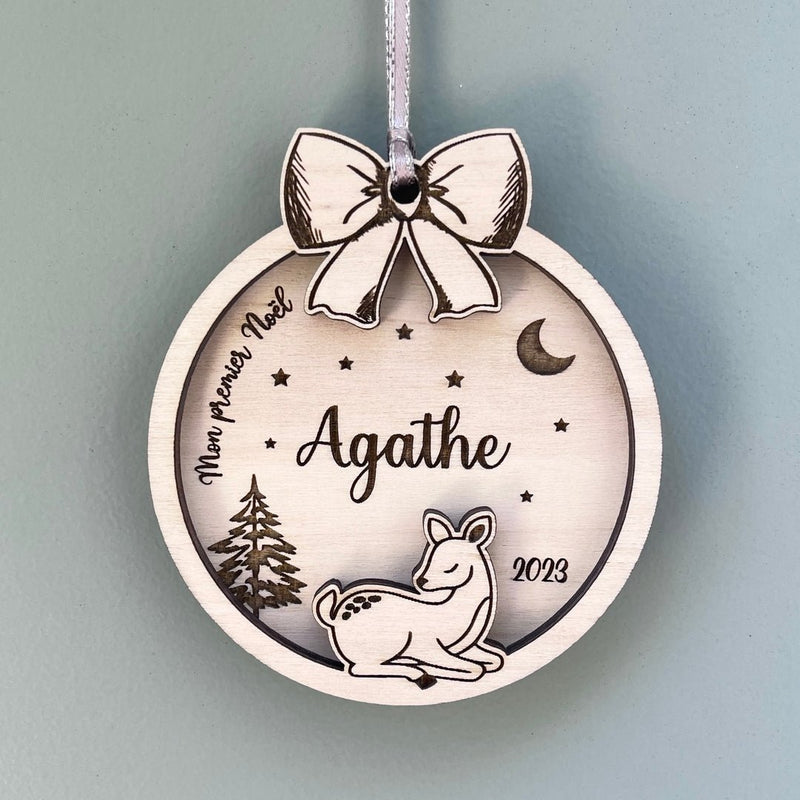 Boule premier noël personnalisé en bois