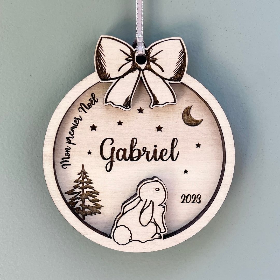 Boule premier noël personnalisé en bois