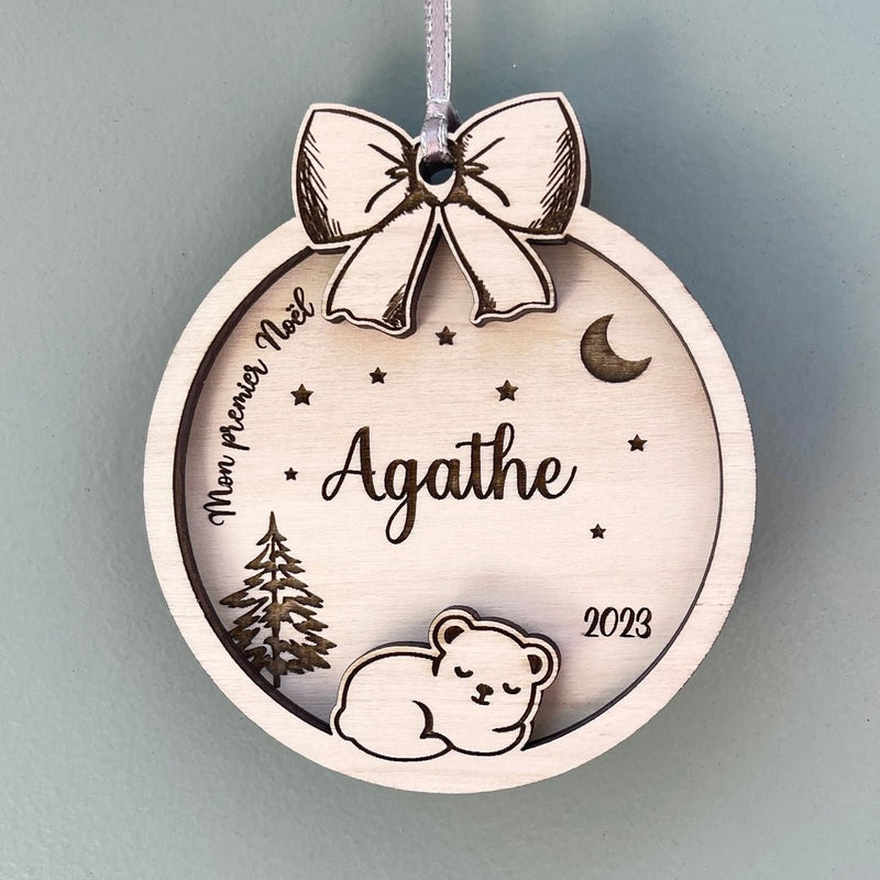 Boule premier noël personnalisé en bois