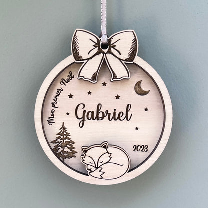 Boule premier noël personnalisé en bois