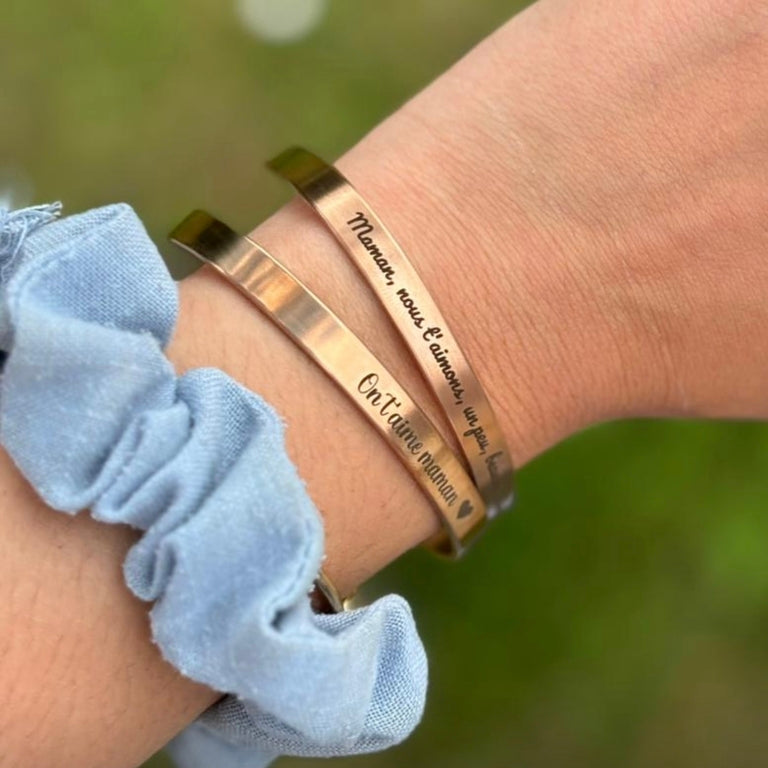 Bracelet Bangle Personnalisé rigide en inox – Argent, Or Rose ou Or Jaune