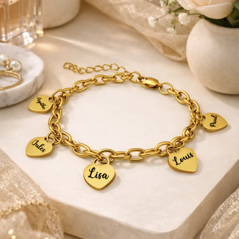Bracelet Cœurs Personnalisé Femme – Prénoms Gravés