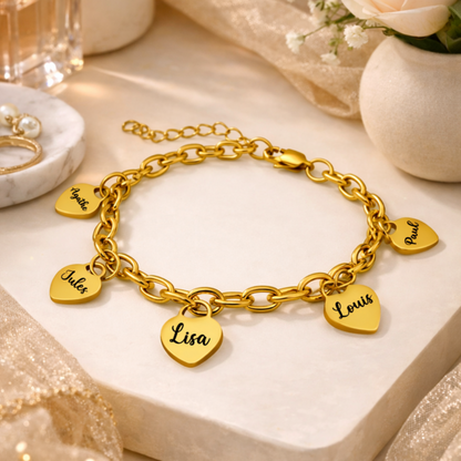 Bracelet Cœurs Personnalisé Femme – Prénoms Gravés