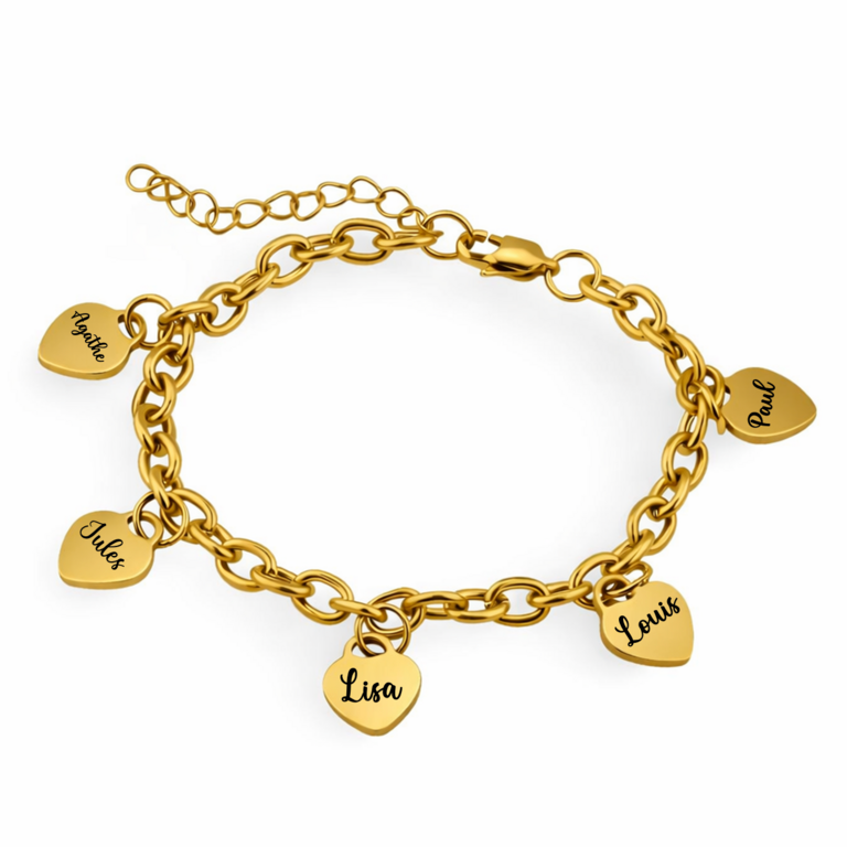 Bracelet Cœurs Personnalisé Femme – Prénoms Gravés