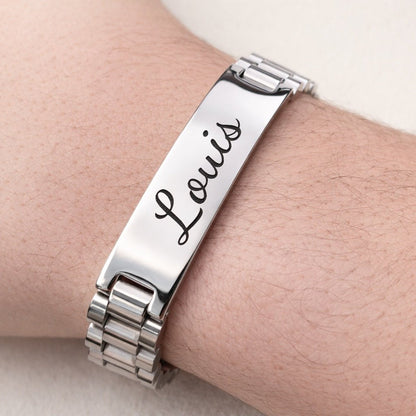 bracelet personnalisé gravé prénom Louis en acier inoxydable