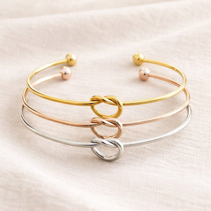 bracelet jonc noeud personnalisé en acier inoxydable disponible en argent or jaune et or rose