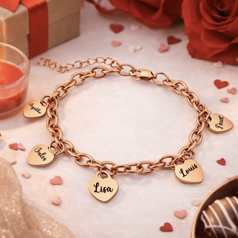 Bracelet Cœurs Personnalisé Femme – Prénoms Gravés