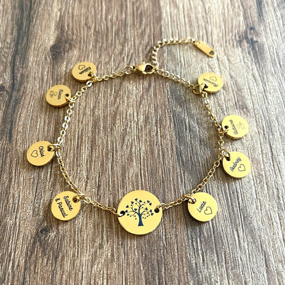 Bracelet personnalisé arbre de vie et médailles