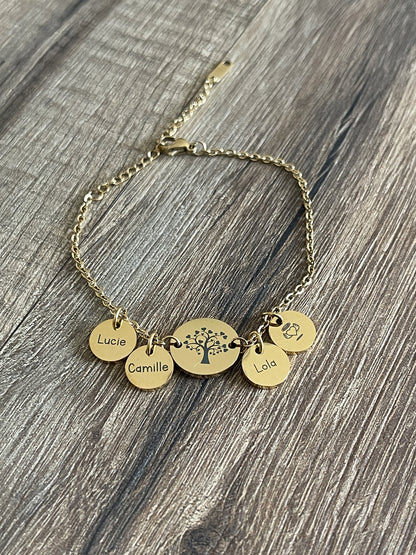 Bracelet personnalisé arbre de vie et médailles