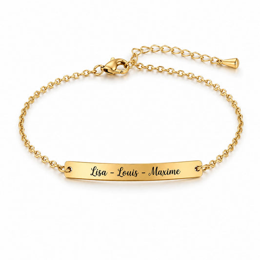 Bracelet personnalisé gravé avec prénoms en acier inoxydable doré