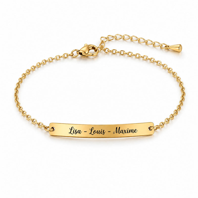 Bracelet personnalisé gravé avec prénoms en acier inoxydable doré