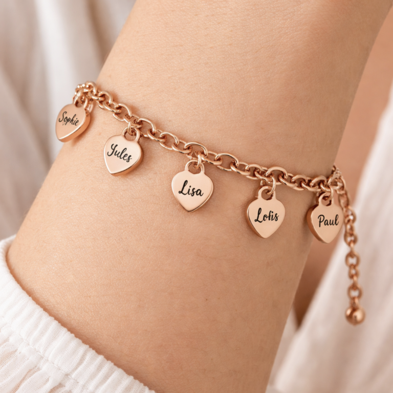 Bracelet Cœurs Personnalisé Femme – Prénoms Gravés