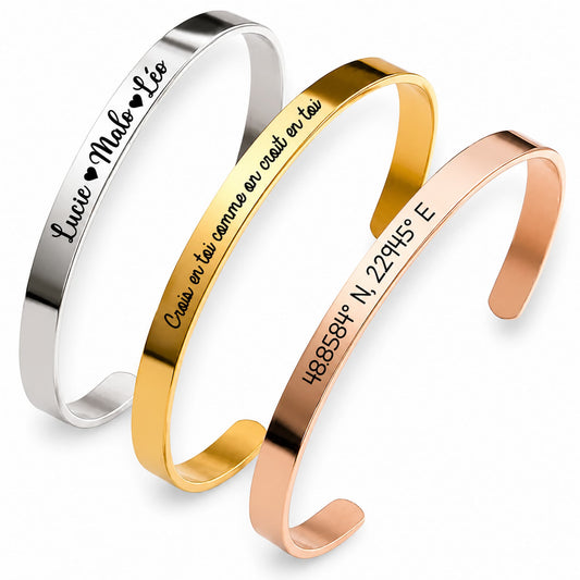 Bracelets bangle en inox miroir en 3 couleurs