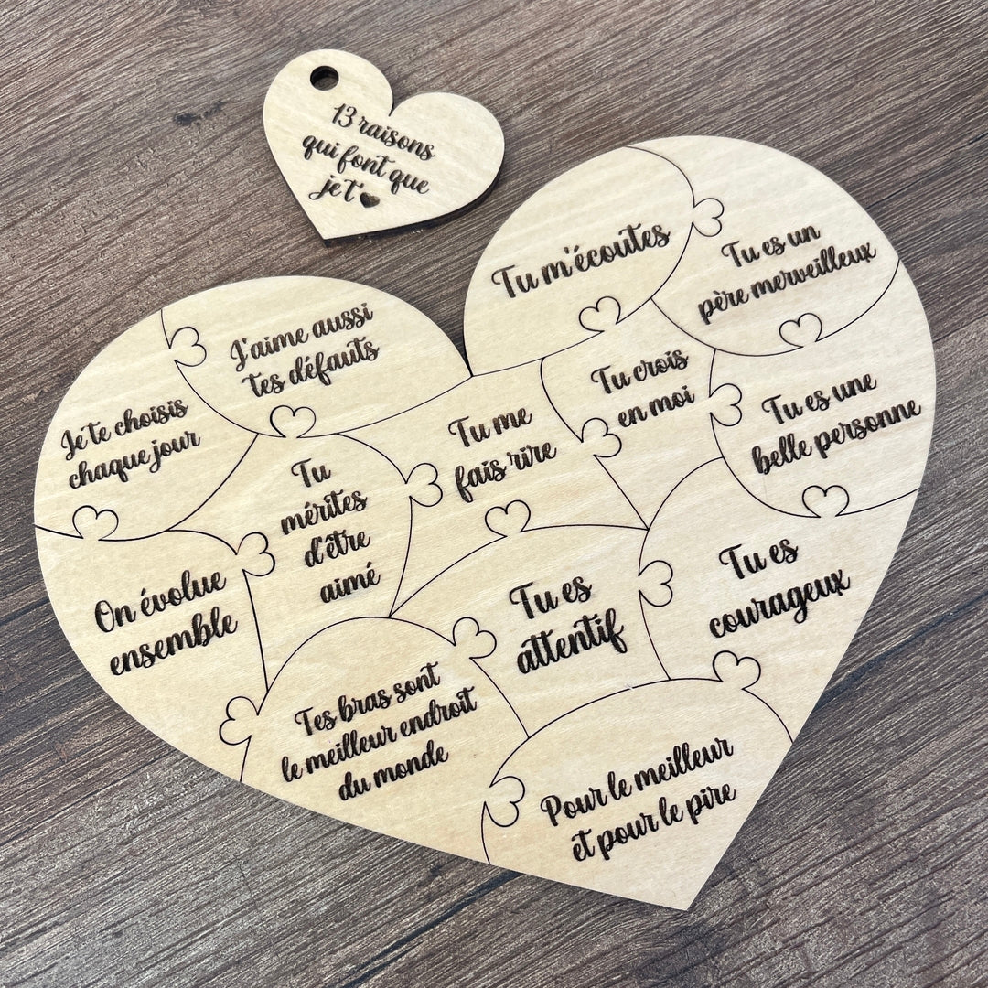Puzzle en Bois en Forme de Cœur Personnalisé