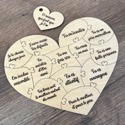 Puzzle en Bois en Forme de Cœur Personnalisé