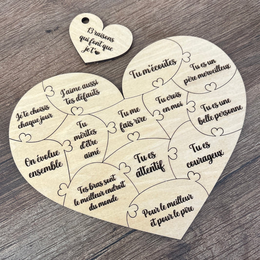 Puzzle en Bois en Forme de Cœur Personnalisé