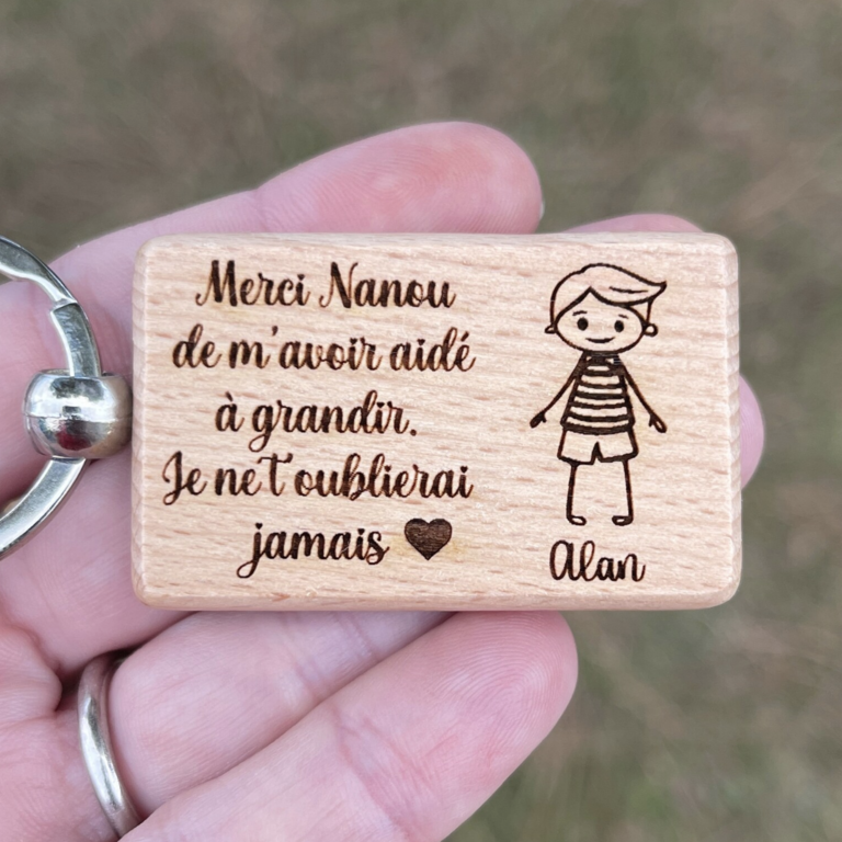 Merci Nounou, un cadeau pour nounou, porte clé personnalisé en bois