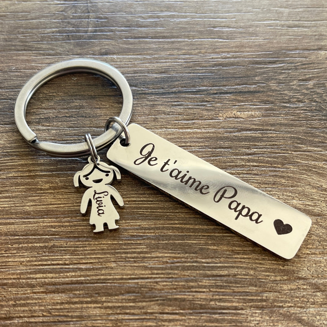 Porte-clés personnalisé Papa – Cadeau Fête des Pères - Gravure prénom(s) enfants
