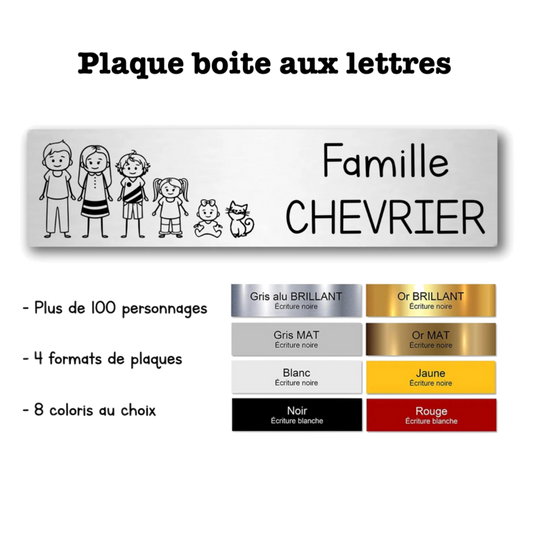 Plaque pour boite aux lettres personnalisée gravée famille adhésive