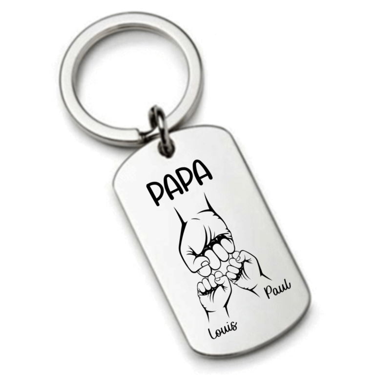 Cadeau Papa porte clé personnalisé poing à poing avec prénoms enfants