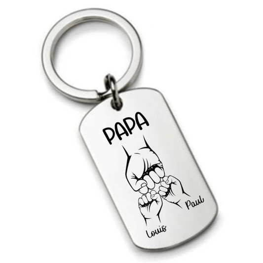 Cadeau Papa porte clé personnalisé poing à poing avec prénoms enfants